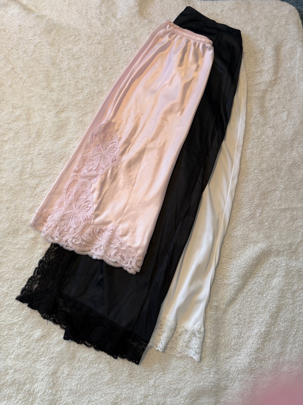 Vtg Set of 3 Lace-Trim Half Slip Underskirts - Pink, Black, White